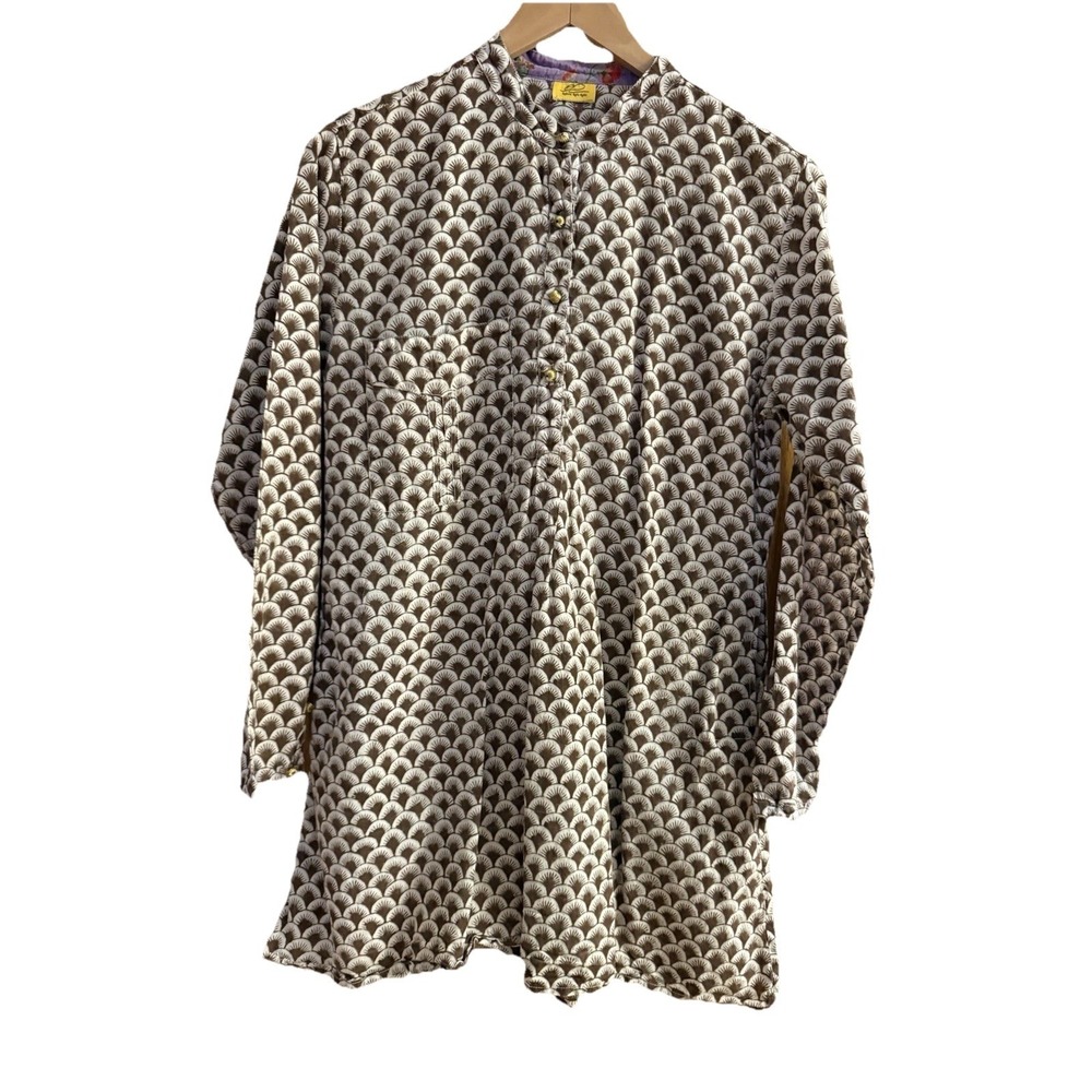 Roberta Roller Rabbit Wm XS fan print tunic dress kurta swim cover beach brown